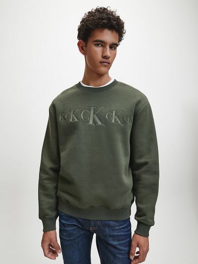 Calvin Klein Ruhák HU462759 | Calvin Klein Eco Series Cotton Blend Férfi Pulóver MélyOlivazöld